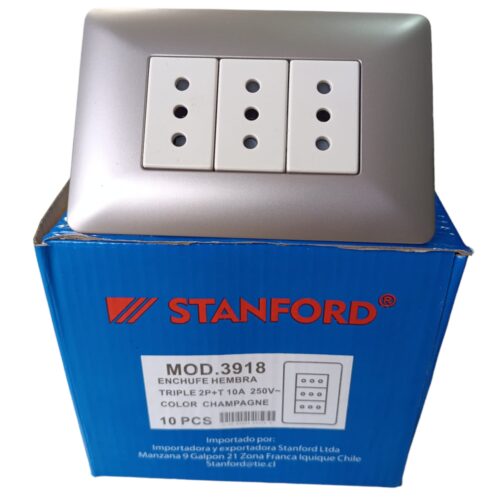 10x Tomacorriente Enchufe Triple Champagne 10a 220v SEC