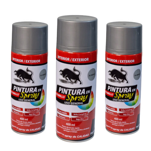 3 Pack Pintura Spray Aluminio Toro Negro fondo blanco llantas