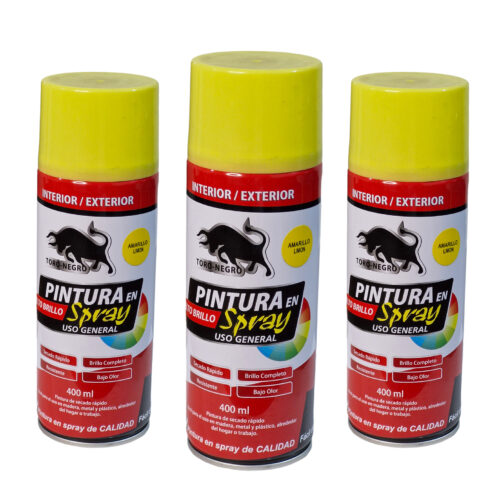3 Pack Pintura Spray Amarillo Limón Toro Negro fondo blanco brillo