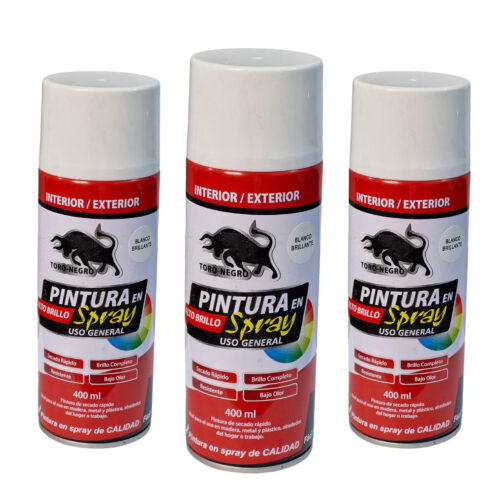 3 Pack Pintura Spray Blanco Mate Toro Negro fondo blanco