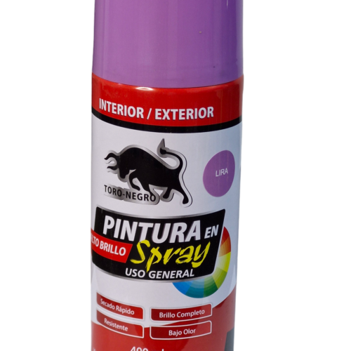 Pintura Spray Lila Toro Negro fondo blanco