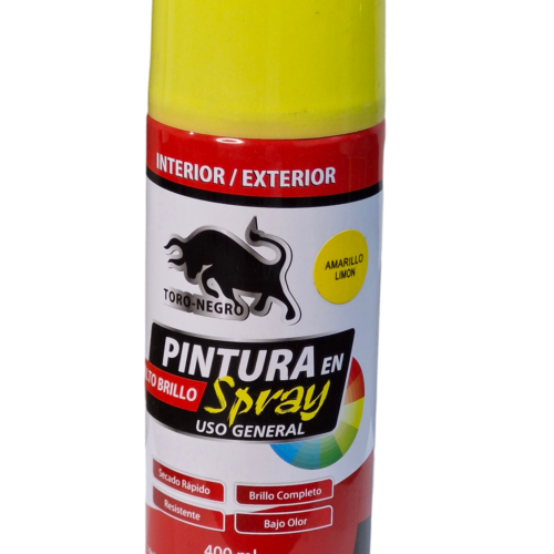 Pintura Spray Amarillo Limón Toro Negro fondo blanco brillo