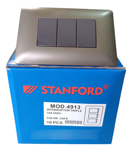 Pack 10 Interruptor Triple Cafe 9/32 220v Sec 10a Stanford Marrón