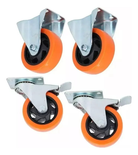 Set 2 Ruedas Fijas + 2 Giratorias - Naranja - 5 Pulgadas Naranja