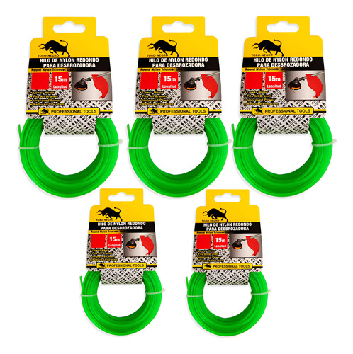 Pack 5 Hilo Nylon Redondo Orilladora Desbrozadora 15metros