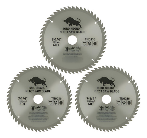 Disco De Corte Sierra Circular 7 1/4 Pulgadas 60t 3 Unidades Plateado