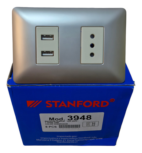 Enchufe Tomacorriente Simple Con 2 Usb 10a Sec Pack 8 Unds Color Champagne