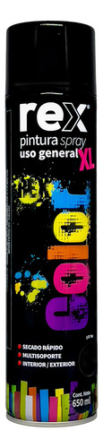 Pintura Spray Secado Rápido Rex Tamaño Xl Extra Grande 650ml Color Negro Brillante