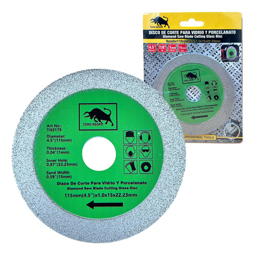 Disco Diamantado De Corte Vidrio Y Porcelanato 115mm 4 1/2 Verde