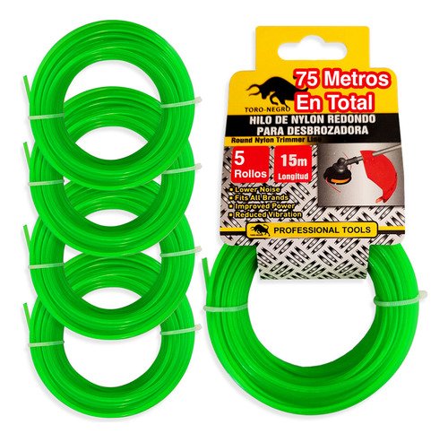 5 Set Hilo Nylon Redondo Orilladora Desbrozadora 2.4mmx 15mt Verde