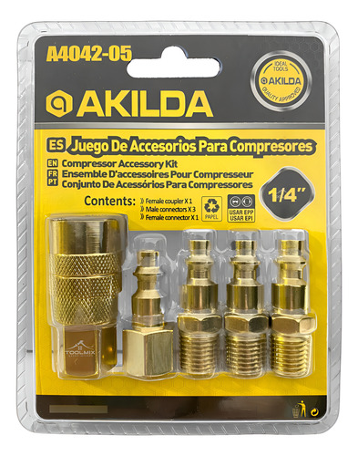 Set Accesorios O Acoples Rápido 1/4'' Para Compresor Akilda