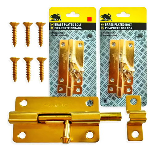 2 Picaporte 5 Pulgadas Cerrojo Pestillo Puerta Pasador Dorado