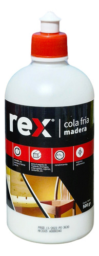 Cola Fria Carpintera Pegamento Madera 500gr Dosificador Rex
