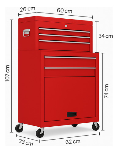Gabinete Caja Para Herramientas 10/c Metálico Profesional. Color Rojo - Imagen 5