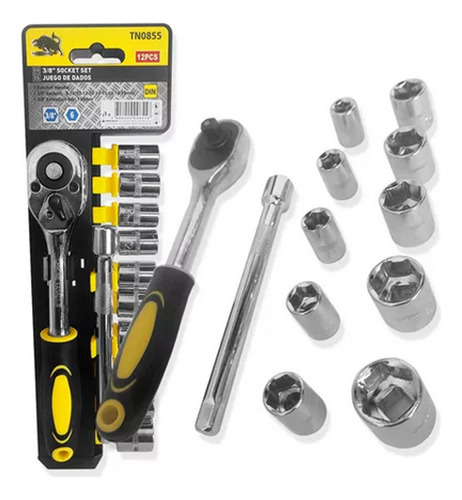 Llave Chicharra 3/8 Con Dados + Barra Extension 150mm 12pcs Llave Chicharra 3/8 Con Dados