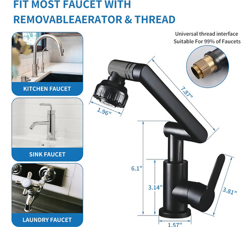 Llave Grifo Monomando Lavamanos Para Baño Color Negro Acabad Negro Mate - Imagen 5