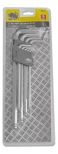 Llave Allen Punta Bola Cromada 10 Mm Toro Negro Set 9 Piezas Plateado