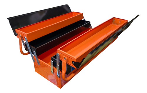 Caja Herramienta Articulada Metálica 3 Niveles 5 Divisiones Color Naranja Y Gris - Imagen 3