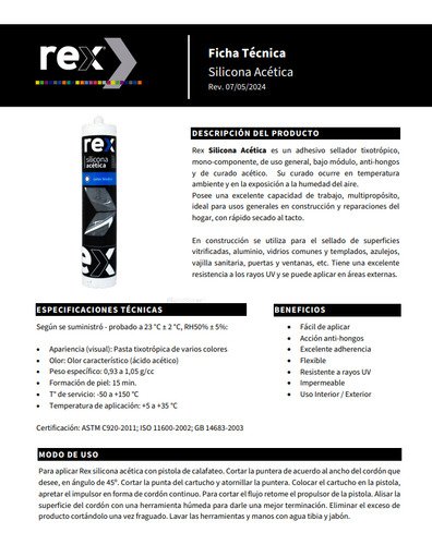 Silicona Acetica Baño Cocina Con Fungicida Blanca Rex 300 Ml - Imagen 3