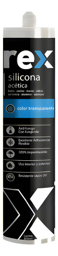 Silicona Acética Transparente Rex Cartucho 300 Ml Sellador Con Fungicida Alta Resistencia Ideal Para Baños Cocinas Y Vidrios