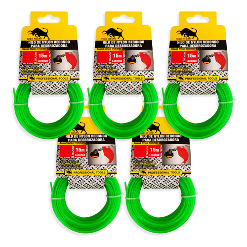 5 Set Hilo Nylon Redondo Orilladora Desbrozadora 2.4mmx 15mt Verde - Imagen 3