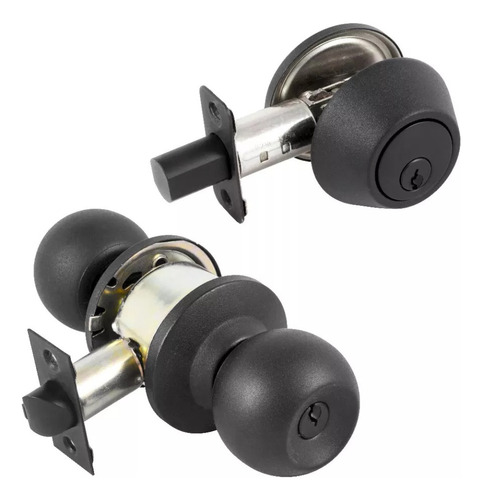 Cerradura Pomo Chapa Manilla + Cerrojo Seguridad Para Bodega Color Negro - Imagen 3