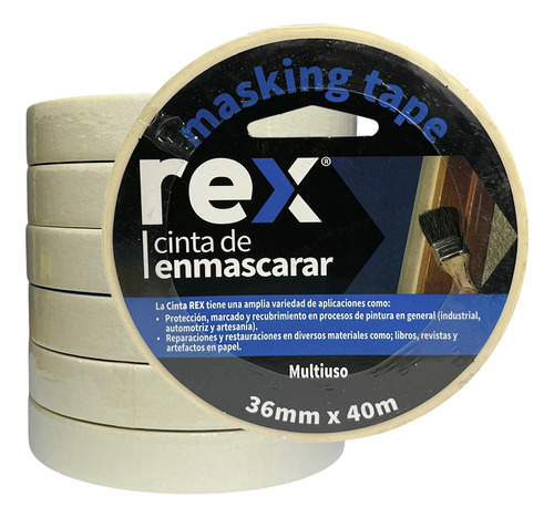 Cinta Masking Tape - Enmascarar - 36mm X 40m - Rex 6 Unid Blanco