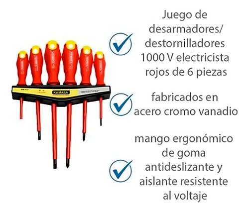 Juego 6 Destornilladores Electricista Aislados 1000v Akilda - Imagen 4