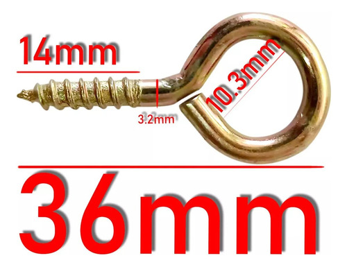 Cáncamo Cerrado N8 - Gancho Perno Ojo - 36mm - 144 Pcs - Imagen 3