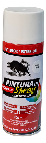 Pintura Esmalte Aerosol Toro Negro Blanco Mate 400ml Secado Rápido