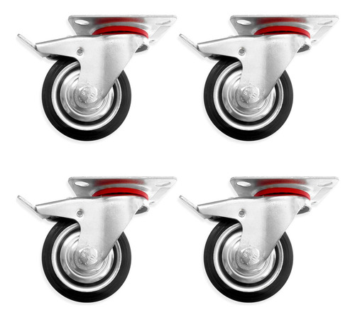 4 Ruedas Giratorias 3 Pulgada Con Freno Para Mueble Carrito Rueda Giratoria