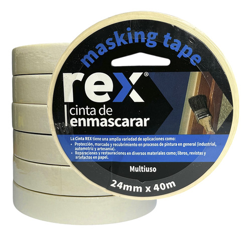 Cinta Masking Tape - Enmascarar - 24mm X 40m - Rex 6 Unid Blanco