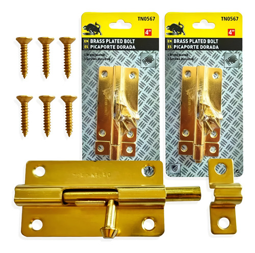 2 Picaporte 4 Pulgadas Cerrojo Pestillo Puerta Pasador Dorado