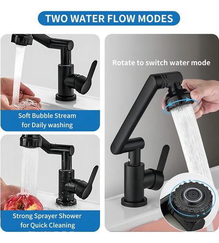 Llave Grifo Monomando Lavamanos Para Baño Color Negro Acabad Negro Mate - Imagen 3