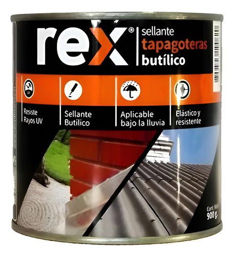 Sellante Tapagoteras Butílico Gris Bajo Lluvia 900 Grs Rex