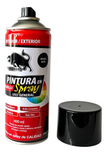 Pintura Esmalte Toro Negro Aerosol 400 Ml Negro Mate Para Metal Y Plástico