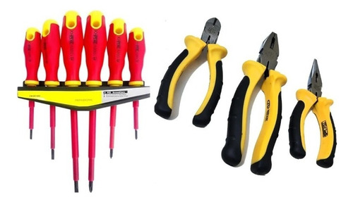 Set 3 Alicates Electricista + Destornillador Dieléctrico