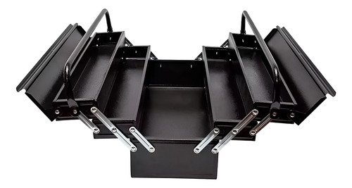 Caja Herramienta Articulada Metálica 3 Niveles 5 Divisiones Negro