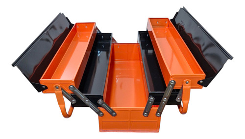 Caja Herramienta Articulada Metálica 3 Niveles 5 Divisiones Color Naranja Y Gris