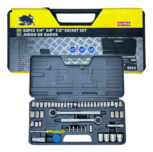 Set Caja Juego Herramienta Dados 52 Piezas Acero 1/4 3/8 1/2 Negro
