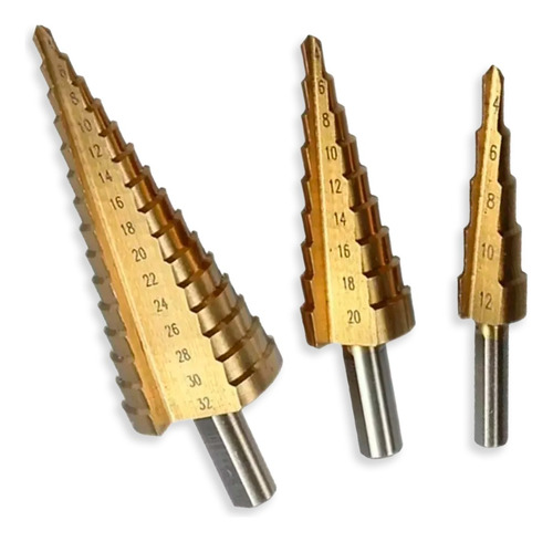 3 Broca Conica Escalonada Pino Perfora 4 A 32mm Paso A Paso - Imagen 3