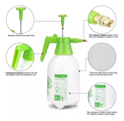 Rociador Pulverizador De Agua 2lts Fumigador Manual Jardin Blanco - Imagen 4