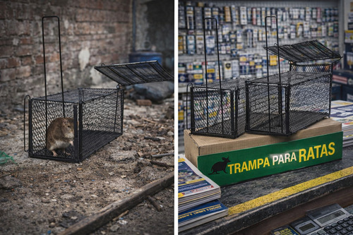 2x Jaula Trampa Ratones Roedor Metálica Captura Atrapa Negro - Imagen 6