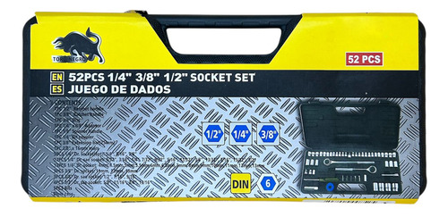 Set Caja Juego Herramienta Dados 52 Piezas Acero 1/4 3/8 1/2 Negro - Imagen 4
