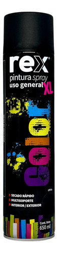 Pintura Spray Secado Rápido Rex Tamaño Xl Extra Grande 650ml Color Negro Mate