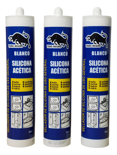 Pack 3 Silicona Acetica Blanco Tubo 300ml