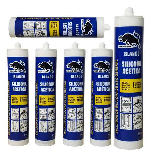 6 Pack Silicona Acetica Blanco Tubo 300ml